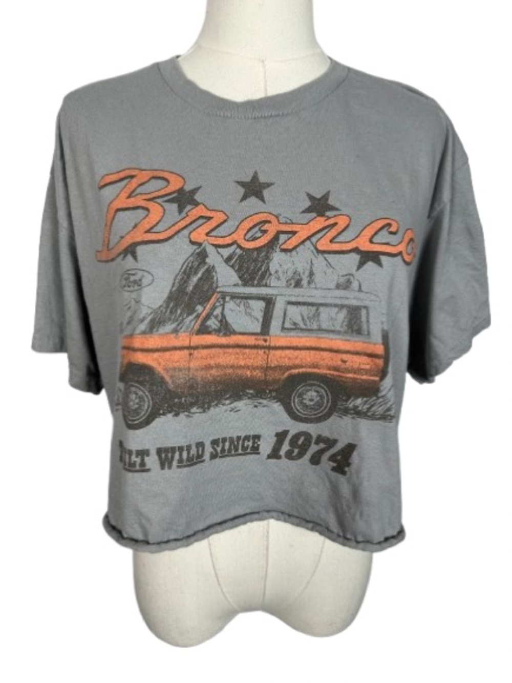 Ford Gray Crop Tee with Orange Bronco Graphic